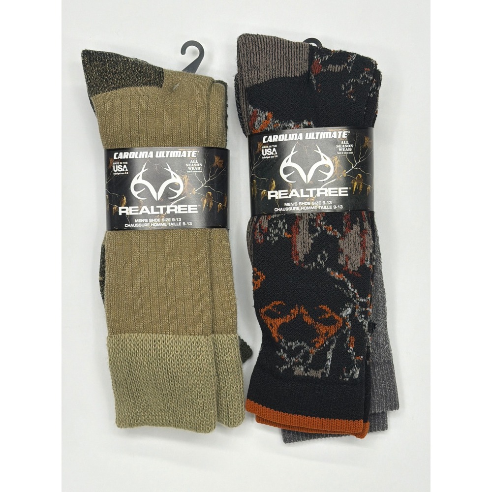 Carolina Ultimate Realtree Camo Mens Shoe Size 9-13 Acrylic Blend Socks 4 Pairs‎
